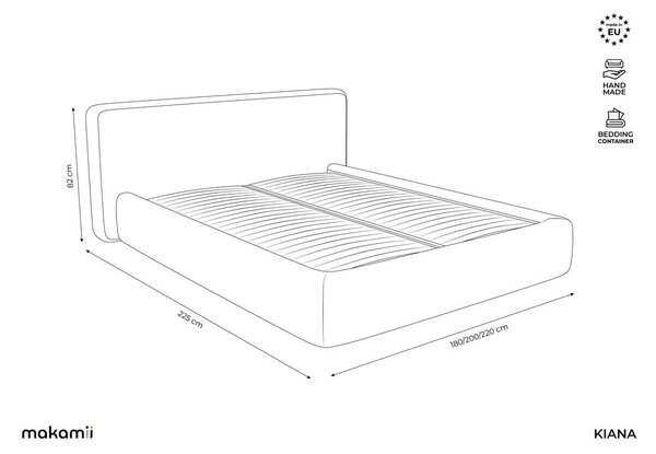 Svjetlo smeđi tapecirani bračni krevet s prostorom za odlaganje s podnicom 160x200 cm Kiana – Makamii