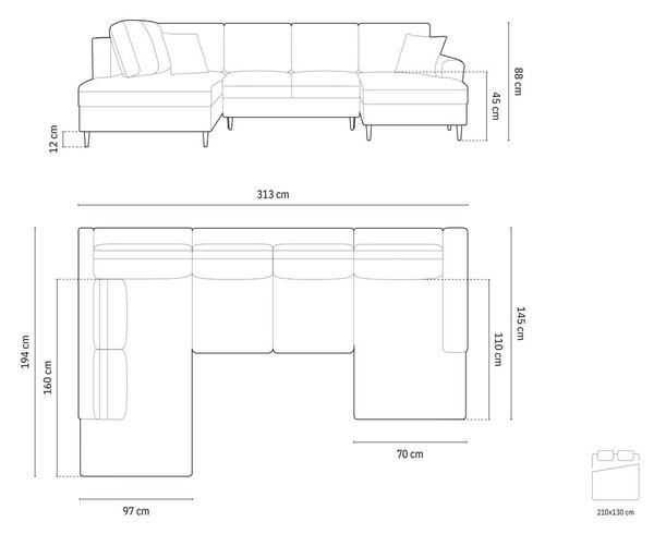 Bež baršunasti sklopiva/s prostorom za odlaganje kutna garnitura (s lijevim kutom/u obliku slova "U") Kyoto – Cosmopolitan Design