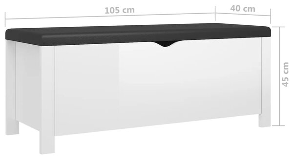 Kutija za pohranu s jastukom sjajna bijela 105x40x45 cm drvena - Visoko sjajno bijela 1 Visoko sjajno bijela