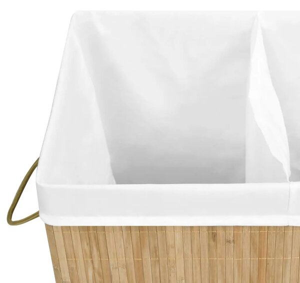 Košara za rublje od bambusa s 2 odjeljka 100 L - Svjetlosmeđa 52 x 32 x 62.5 cm 1 Svjetlosmeđa