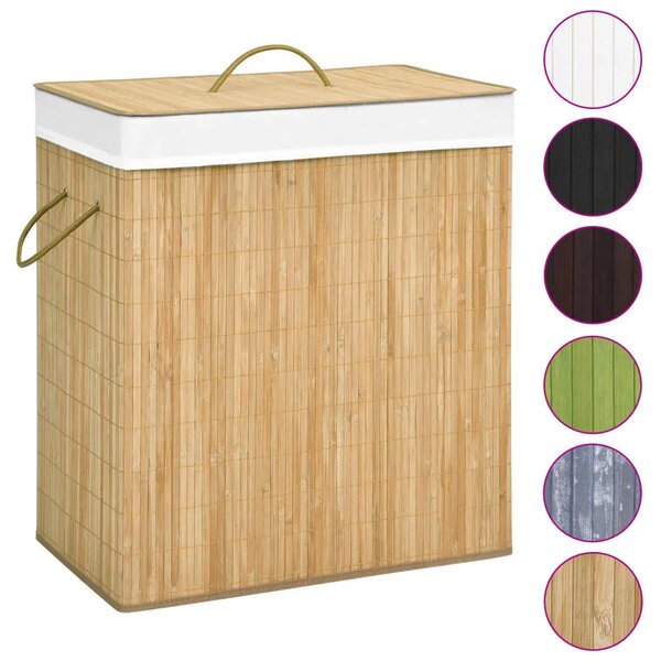 Košara za rublje od bambusa s 2 odjeljka 100 L - Svjetlosmeđa 52 x 32 x 62.5 cm 1 Svjetlosmeđa