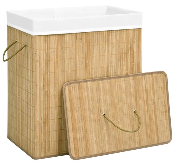 Košara za rublje od bambusa s 2 odjeljka 100 L - Svjetlosmeđa 52 x 32 x 62.5 cm 1 Svjetlosmeđa