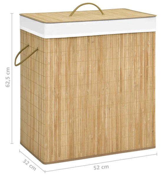 Košara za rublje od bambusa s 2 odjeljka 100 L - Svjetlosmeđa 52 x 32 x 62.5 cm 1 Svjetlosmeđa