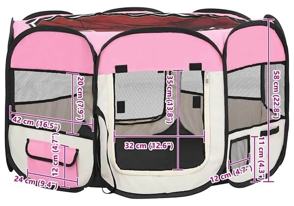 Sklopiva ogradica za pse s torbom za nošenje roza 110x110x58 cm - Ružičasta 110 x 110 x 58 cm 1 Ružičasta