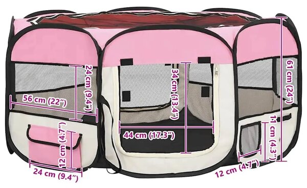 Sklopiva ogradica za pse s torbom za nošenje roza 145x145x61 cm - Ružičasta 145 x 145 x 61 cm 1 Ružičasta