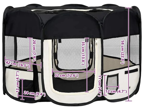 Sklopiva ogradica za pse s torbom za nošenje crna 110x110x58 cm - Crna 110 x 110 x 58 cm 1 Crna