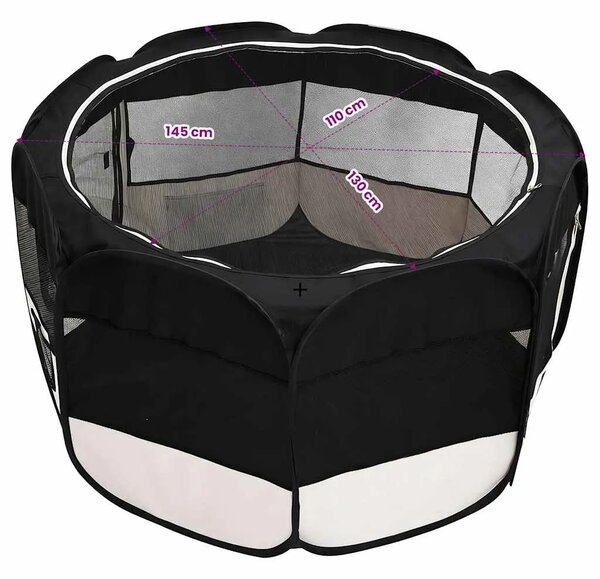 Sklopiva ogradica za pse s torbom za nošenje crna 145x145x61 cm - Crna 145 x 145 x 61 cm 1 Crna