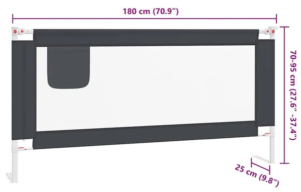 Sigurnosna ograda za dječji krevet tamnosiva 180x25 cm tkanina - Tamno siva 180 x 25 cm 1 Tamno siva