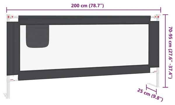 Sigurnosna ograda za dječji krevet tamnosiva 200x25 cm tkanina - Tamno siva 200 x 25 cm 1 Tamno siva