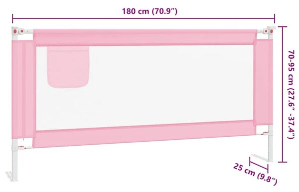 Sigurnosna ograda za dječji krevet ružičasta 180x25 cm tkanina - Ružičasta 180 x 25 cm 1 Ružičasta