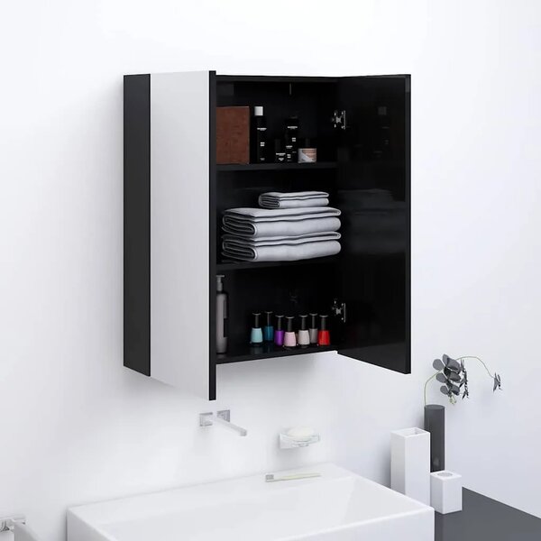 Kupaonski ormarić s ogledalom 60x15x75 cm MDF sjajni crni - Sjajna crna 1 Sjajna crna