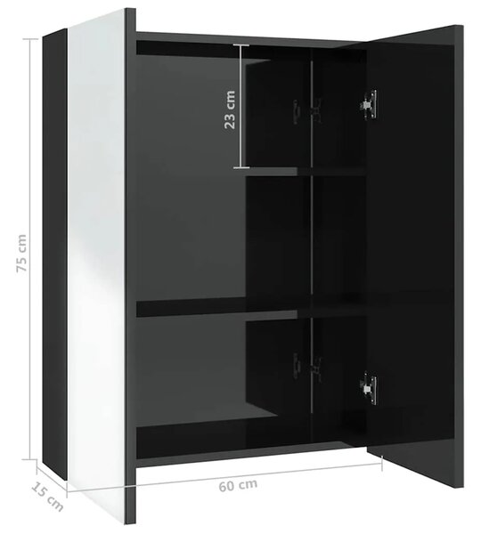 Kupaonski ormarić s ogledalom 60x15x75 cm MDF sjajni crni - Sjajna crna 1 Sjajna crna
