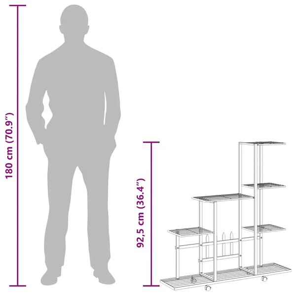 Stalak za cvijeće s kotačima 94 5 x 25 x 92 5 cm crni metalni - Crna 1 S kotačem Crna