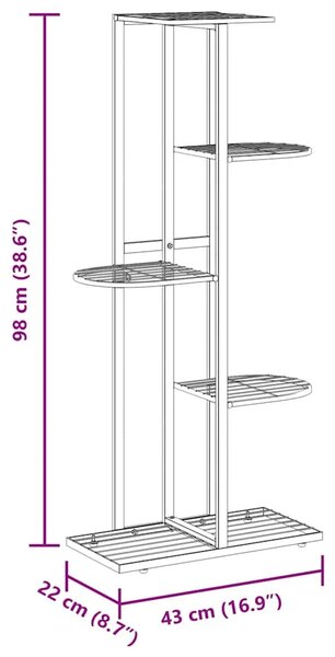 Stalak za cvijeće s 5 razina 43 x 22 x 98 cm crni metalni - Crna 43 x 22 x 98 cm 1 Crna