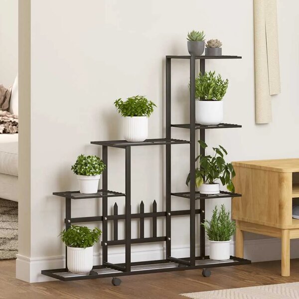 Stalak za cvijeće s kotačima 94 5 x 25 x 92 5 cm crni metalni - Crna 1 S kotačem Crna