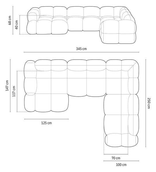 Tamno smeđa baršunasti kutna garnitura (s desnim kutom/u obliku slova "U") Loretto – Cosmopolitan Design