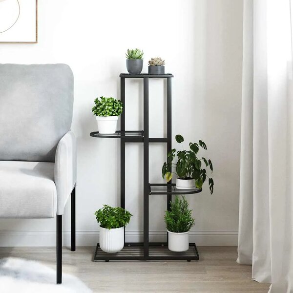 Stalak za cvijeće s 4 razine 43 x 22 x 76 cm crni metalni - Crna 43 x 22 x 76 cm 1 Crna