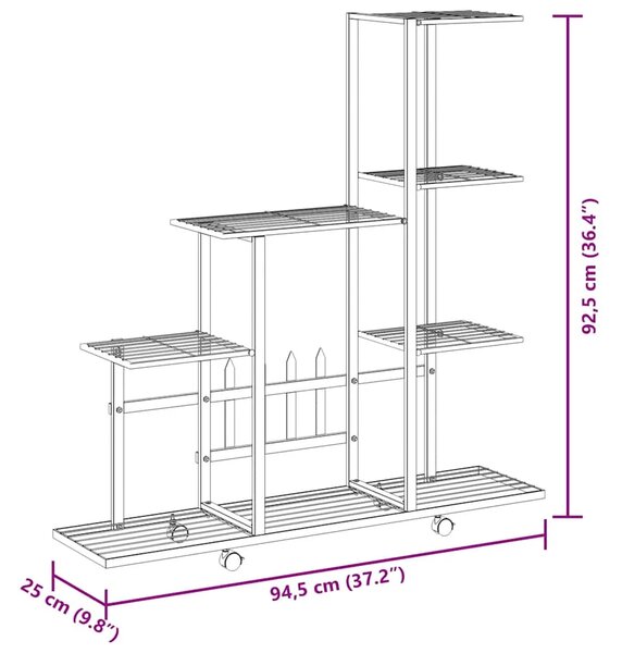 Stalak za cvijeće s kotačima 94 5 x 25 x 92 5 cm crni metalni - Crna 1 S kotačem Crna