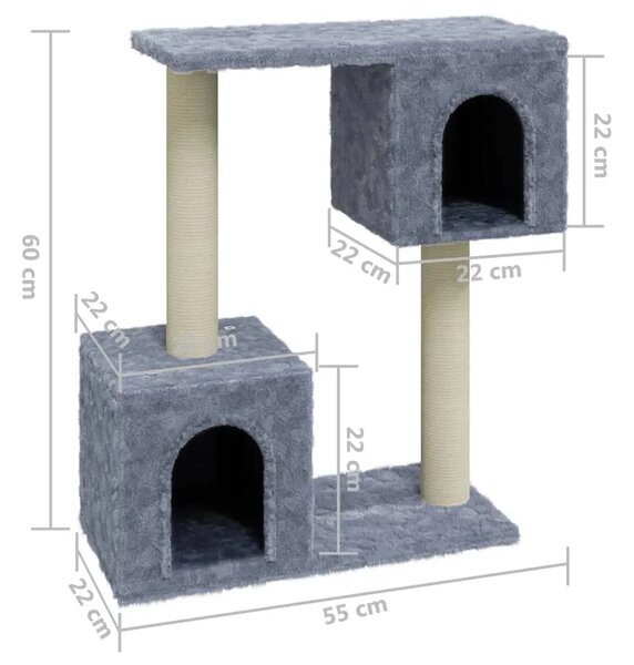 Penjalica za mačke - Kuća za mačke - Grebalica sa stupovima za grebanje svjetlosiva 60 cm - Svjetlosiva Svjetlosiva