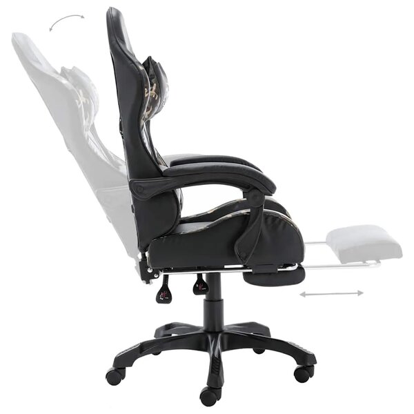 Gaming stolica od umjetne kože s osloncem za noge crna-maskirna - 1 Sa naslonom za noge Sa naslonom za noge
