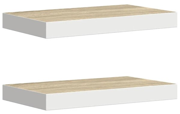 Plutajuće zidne police 2 kom hrast i bijele 50x23 5x3 8 cm MDF - Boja hrasta i bijela 50 x 23.5 x 3.8 cm 2 1