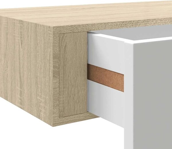 Zidne police s ladicama 2 kom. hrast i bijela 60x23 5x10 cm MDF - Boja hrasta i bijela 60 x 23.5 x 10 cm 2 1