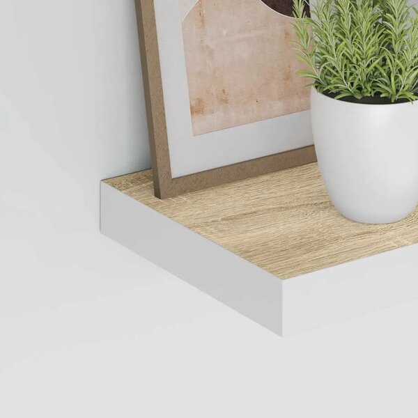 Plutajuće zidne police 2 kom hrast i bijele 50x23 5x3 8 cm MDF - Boja hrasta i bijela 50 x 23.5 x 3.8 cm 2 1