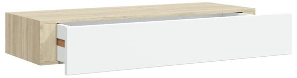 Zidne police s ladicama 2 kom. hrast i bijela 60x23 5x10 cm MDF - Boja hrasta i bijela 60 x 23.5 x 10 cm 2 1