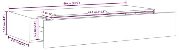 Zidne police s ladicom 2 kom crne 60 x 23 5 x 10 cm MDF - Crna 60 x 23.5 x 10 cm 2 1
