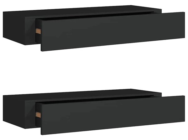 Zidne police s ladicom 2 kom crne 60 x 23 5 x 10 cm MDF - Crna 60 x 23.5 x 10 cm 2 1
