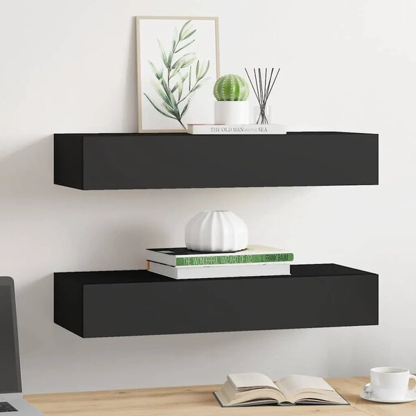Zidne police s ladicom 2 kom crne 60 x 23 5 x 10 cm MDF - Crna 60 x 23.5 x 10 cm 2 1