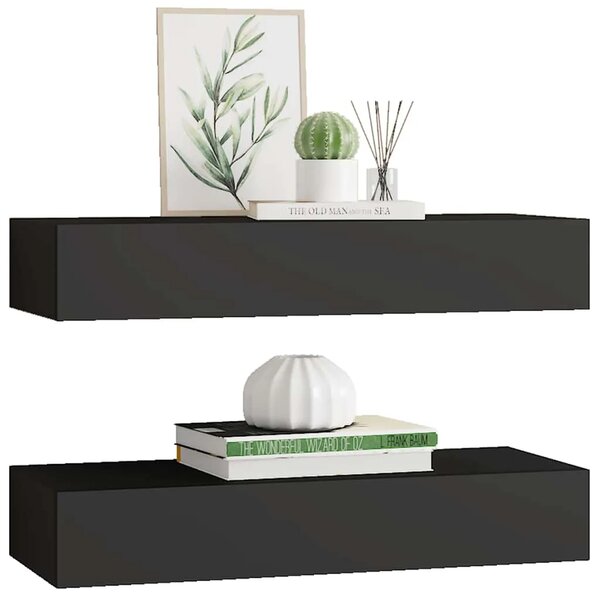 Zidne police s ladicom 2 kom crne 60 x 23 5 x 10 cm MDF - Crna 60 x 23.5 x 10 cm 2 1