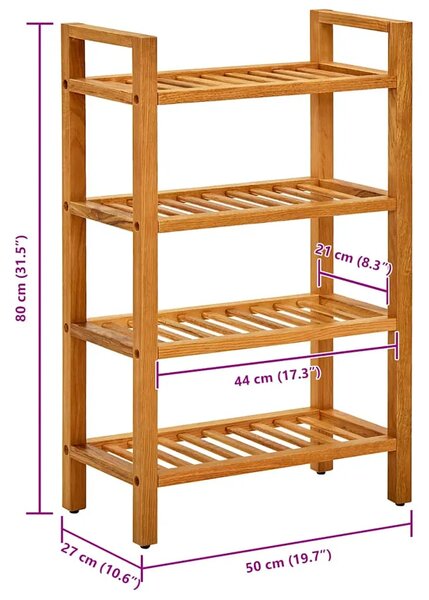 Stalak za obuću s 4 police 50x27x80 cm od masivne hrastovine - 1 80 cm 50 cm 1