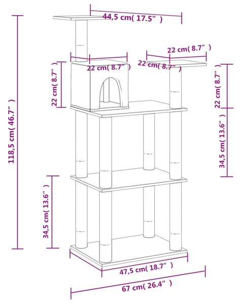 Penjalica za mačke - Kuća za mačke - Grebalica sa stupovima za grebanje krem 118 5 cm - Krema Krema