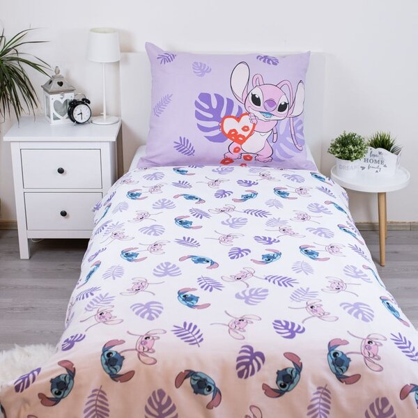 Ljubičasta pamučna dječja posteljina za krevet za jednu osobu 140x200 cm Lilo and Stitch "Kiss" – Jerry Fabrics