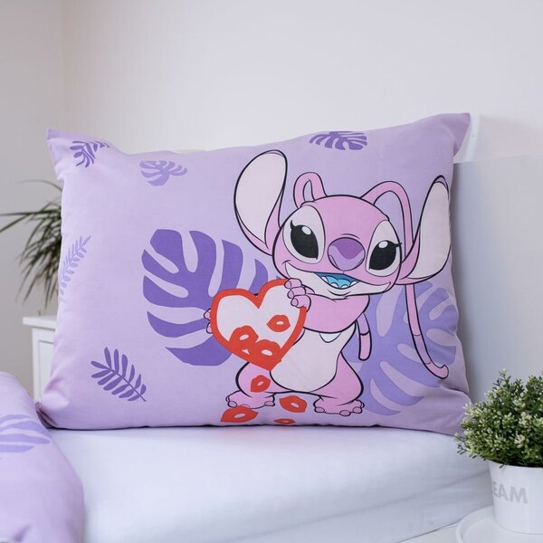 Ljubičasta pamučna dječja posteljina za krevet za jednu osobu 140x200 cm Lilo and Stitch "Kiss" – Jerry Fabrics