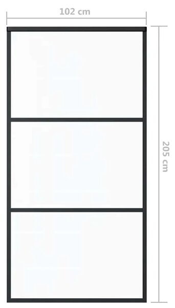 Staklena klizna vrata ESG i aluminija 102 x 205 cm crna - 102 x 205 cm 1 2 vodoravne šipke 102 x 205 cm