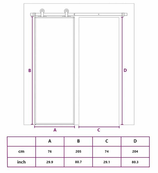 Klizna vrata s 3 panela od stakla ESG i aluminija 76 x 205 cm crna - 76 x 205 cm 1 2 vodoravne šipke 76 x 205 cm