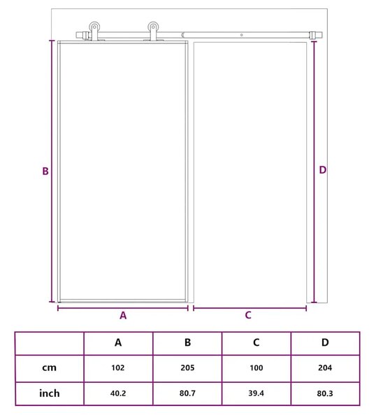 Staklena klizna vrata ESG i aluminija 102 x 205 cm crna - 102 x 205 cm 1 5 vodoravnih šipki 102 x 205 cm