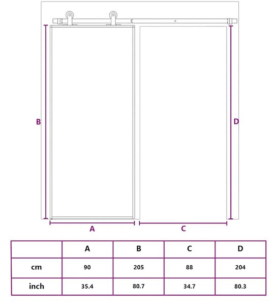 Staklena klizna vrata ESG i aluminija 90 x 205 cm crna - 90 x 205 cm 1 Rešetke 3 x 2 90 x 205 cm