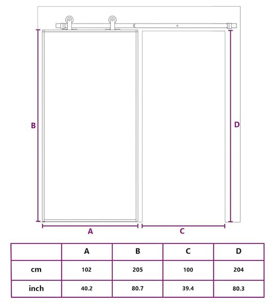 Staklena klizna vrata ESG i aluminija 102 x 205 cm crna - 102 x 205 cm 1 2 vodoravne šipke 102 x 205 cm