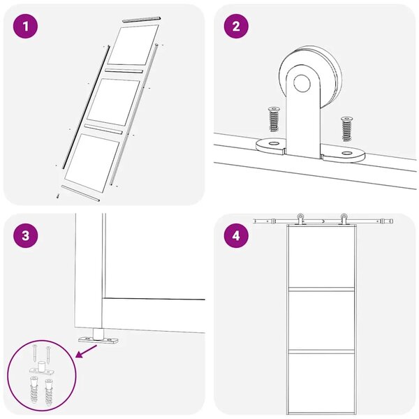Klizna vrata s 3 panela od stakla ESG i aluminija 76 x 205 cm crna - 76 x 205 cm 1 2 vodoravne šipke 76 x 205 cm