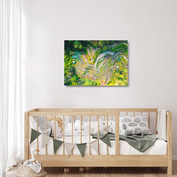 Staklena slika rižinih polja iz ptičje perspektive (70x50 cm)