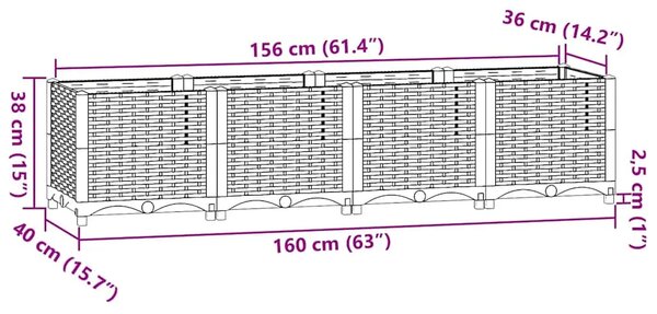 Povišena gredica 160 x 40 x 38 cm od polipropilena - Crna 160 x 40 x 38 cm 1 Crna