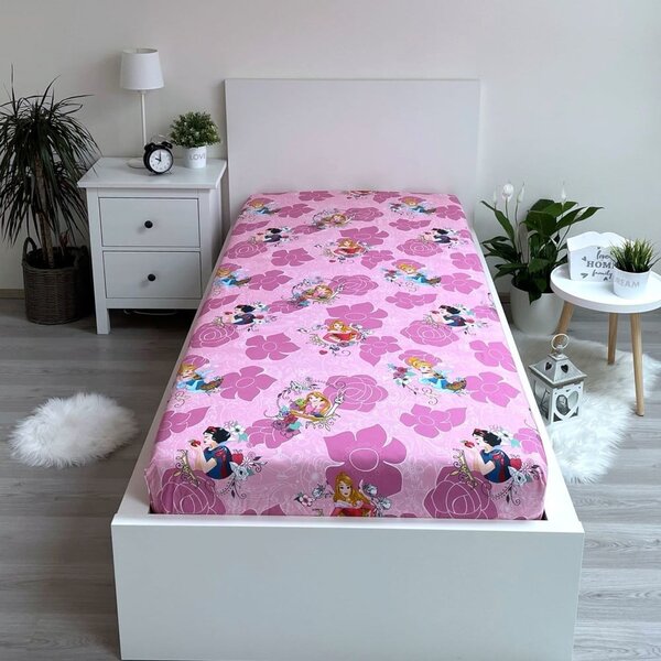 Ružičasta pamučna dječja plahta s gumom 90x200 cm The Pincesses "Pink" – Jerry Fabrics