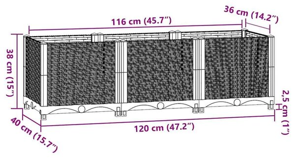 Povišena gredica 120x40x38 cm polipropilen - Smeđa 120 x 40 x 38 cm 1 Smeđa