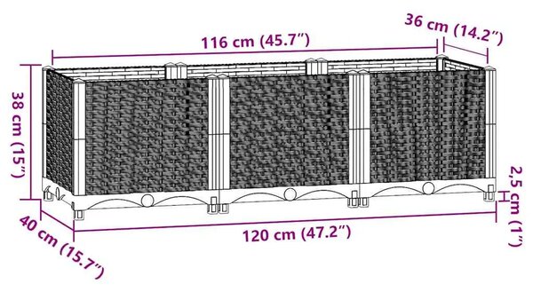 Povišena gredica 120 x 40 x 38 cm od polipropilena - Crna 120 x 40 x 38 cm 1 Crna