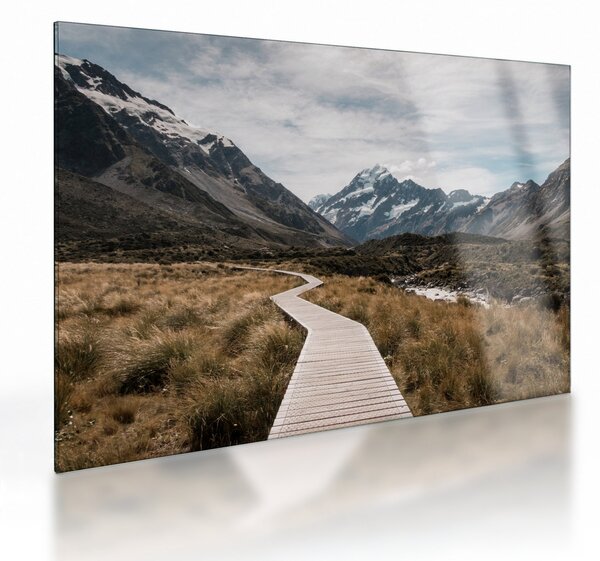 Staklena slika - Šetnica u dolini planine Mt. Cook (70x50 cm)