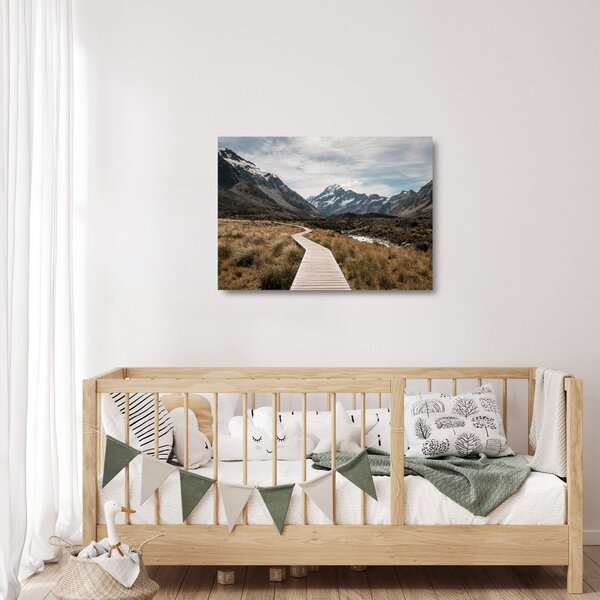 Staklena slika - Šetnica u dolini planine Mt. Cook (70x50 cm)
