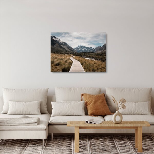 Staklena slika - Šetnica u dolini planine Mt. Cook (70x50 cm)